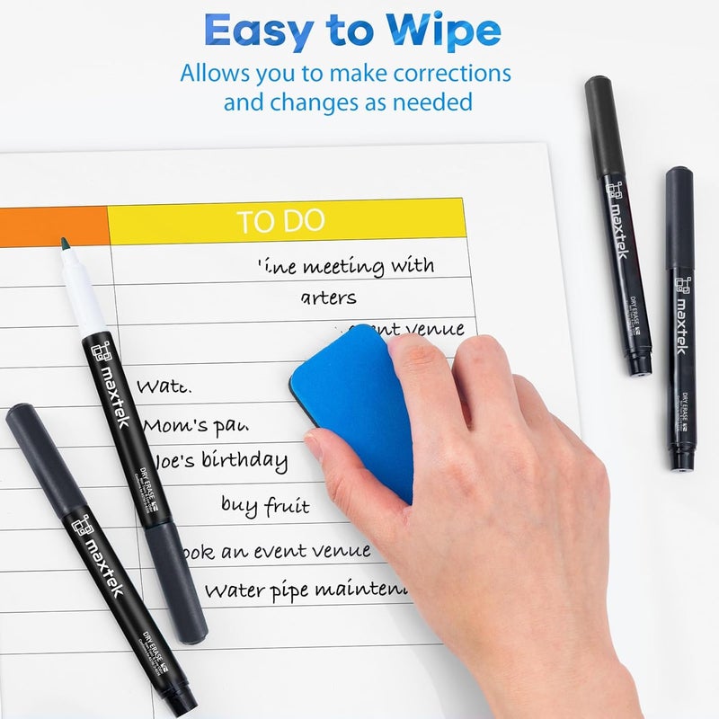 maxtek Black Dry Erase Markers Ultra Fine Tip, 0.7mm, Low Odor, Extra Fine Point Dry Erase Markers for Planning Whiteboard, Calendar Boards, Whiteboard Markers for School Supplies (12 Count) - Image 5